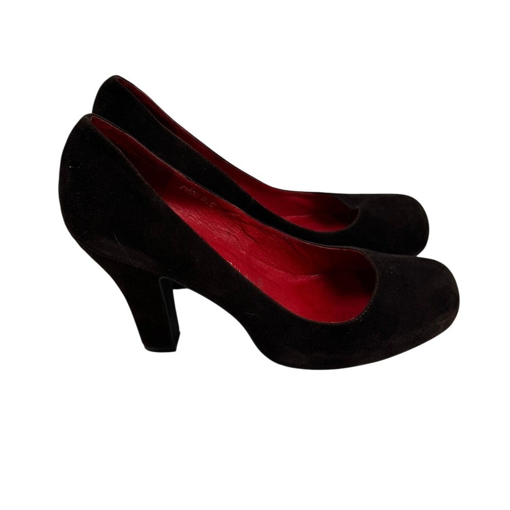 Jeffrey Campbell Ibiza Last Black Suede Red Interior Round Toe Block Heels 8.5